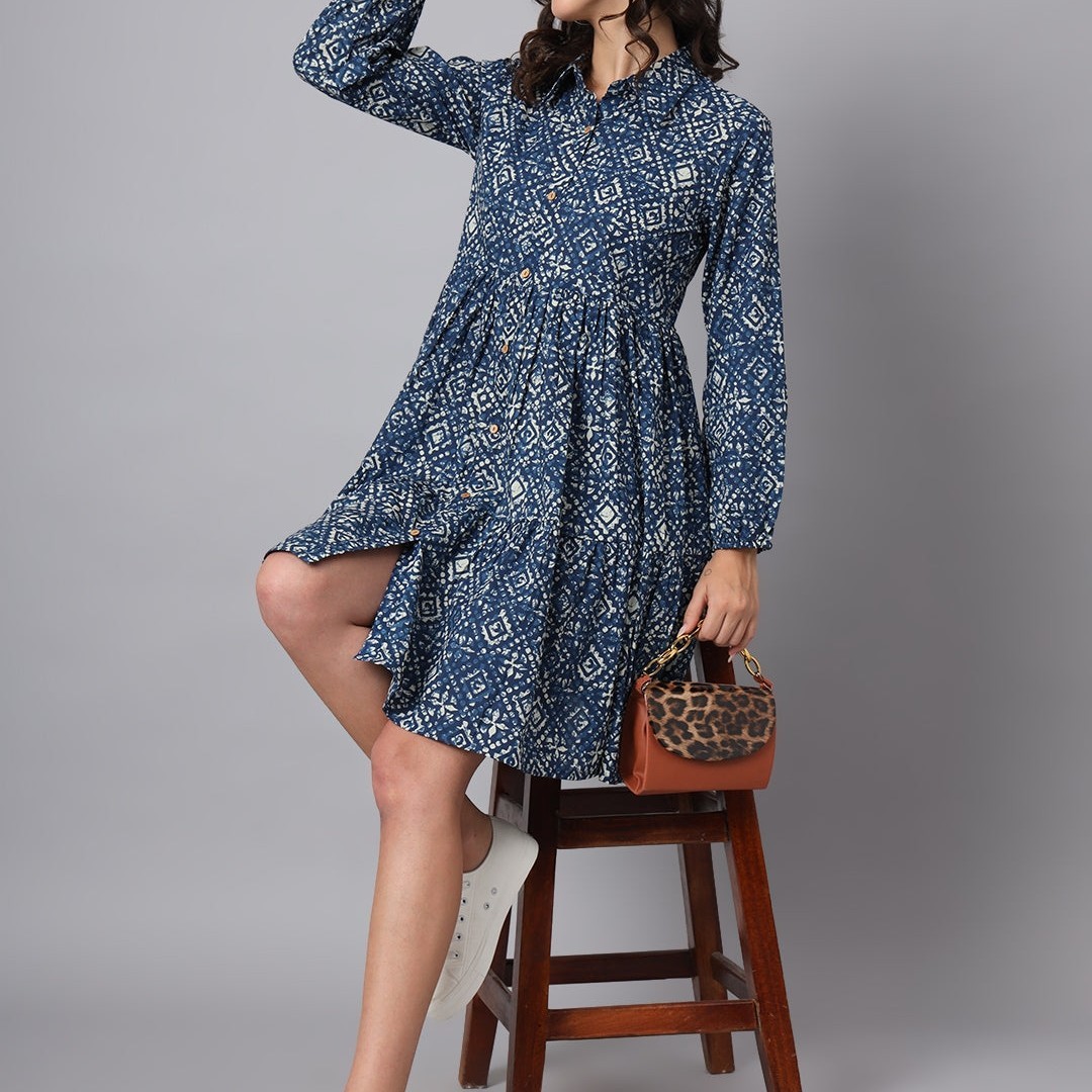 Blue Floral Print Plus Size Cotton Midi Dress for Women Flowy Casual Summer suit