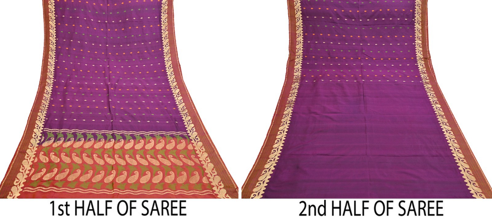 Indian Vintage Heavy Sari Purple & Orange Hand Woven Sarees 100% Pure Silk Zari