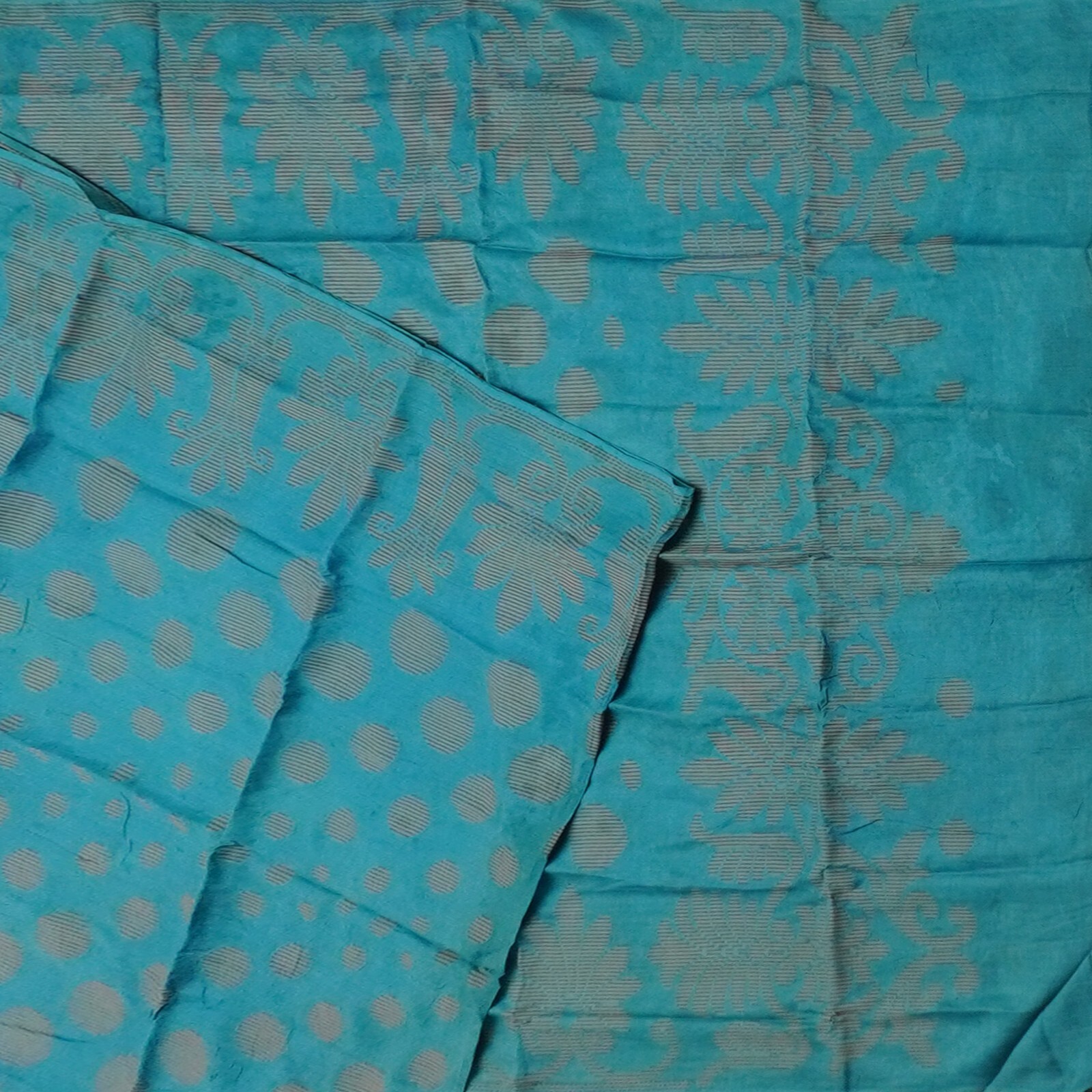 Vintage Teal Blue Sarees 100% Pure Silk Woven Indian Sari 5YD Decor Craft Fabric