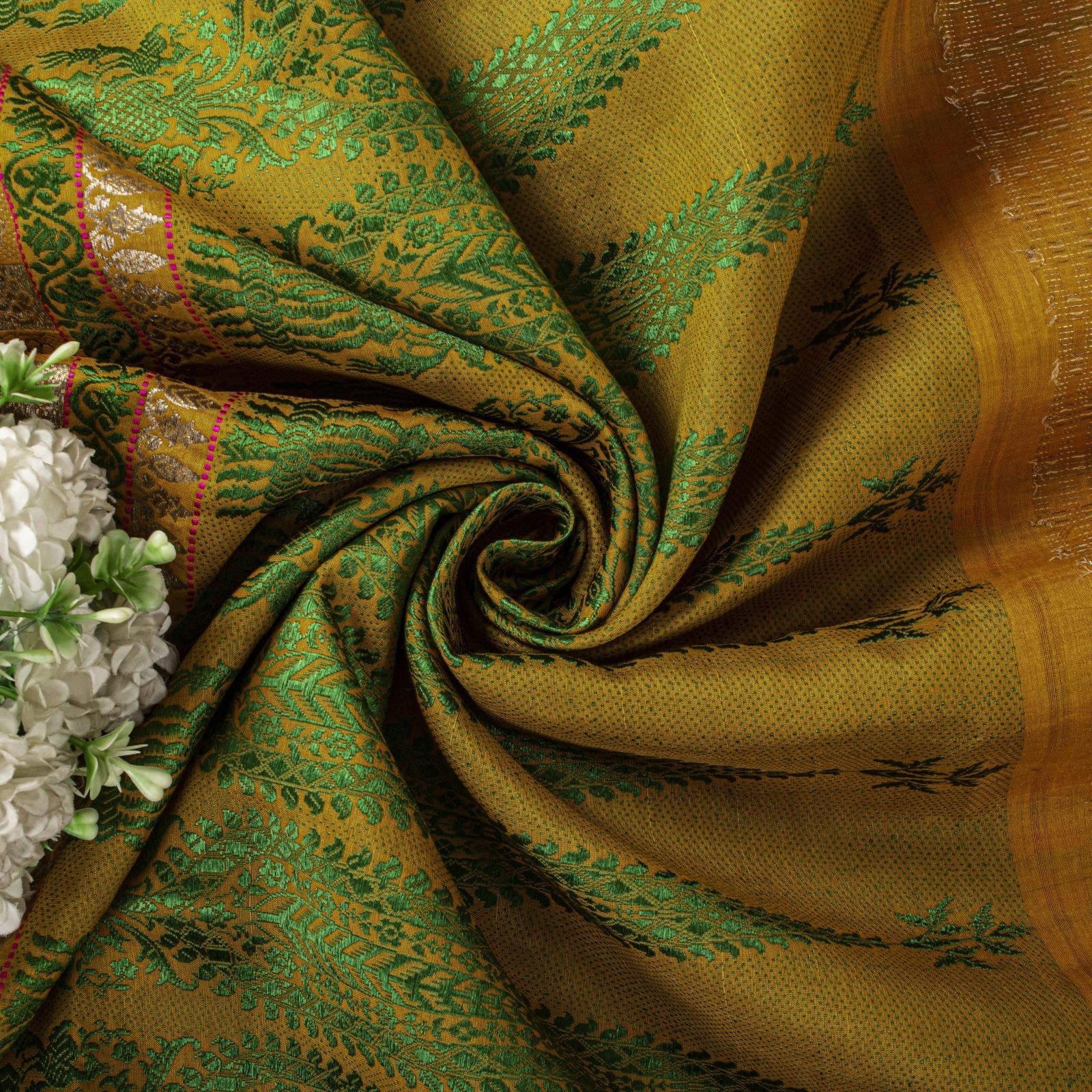 Sanskriti Vintage Saree Yellow Cotton Silk Ilkal Hand Crafted Fabric Indian Sari