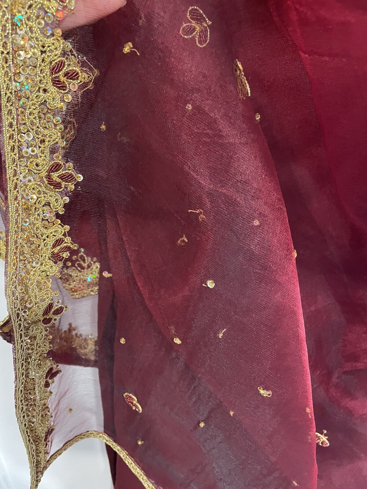 Pakistani Indian Shalwar Kameez Wedding Eid Ethnic Ramzan Maroon And Golden 3pc