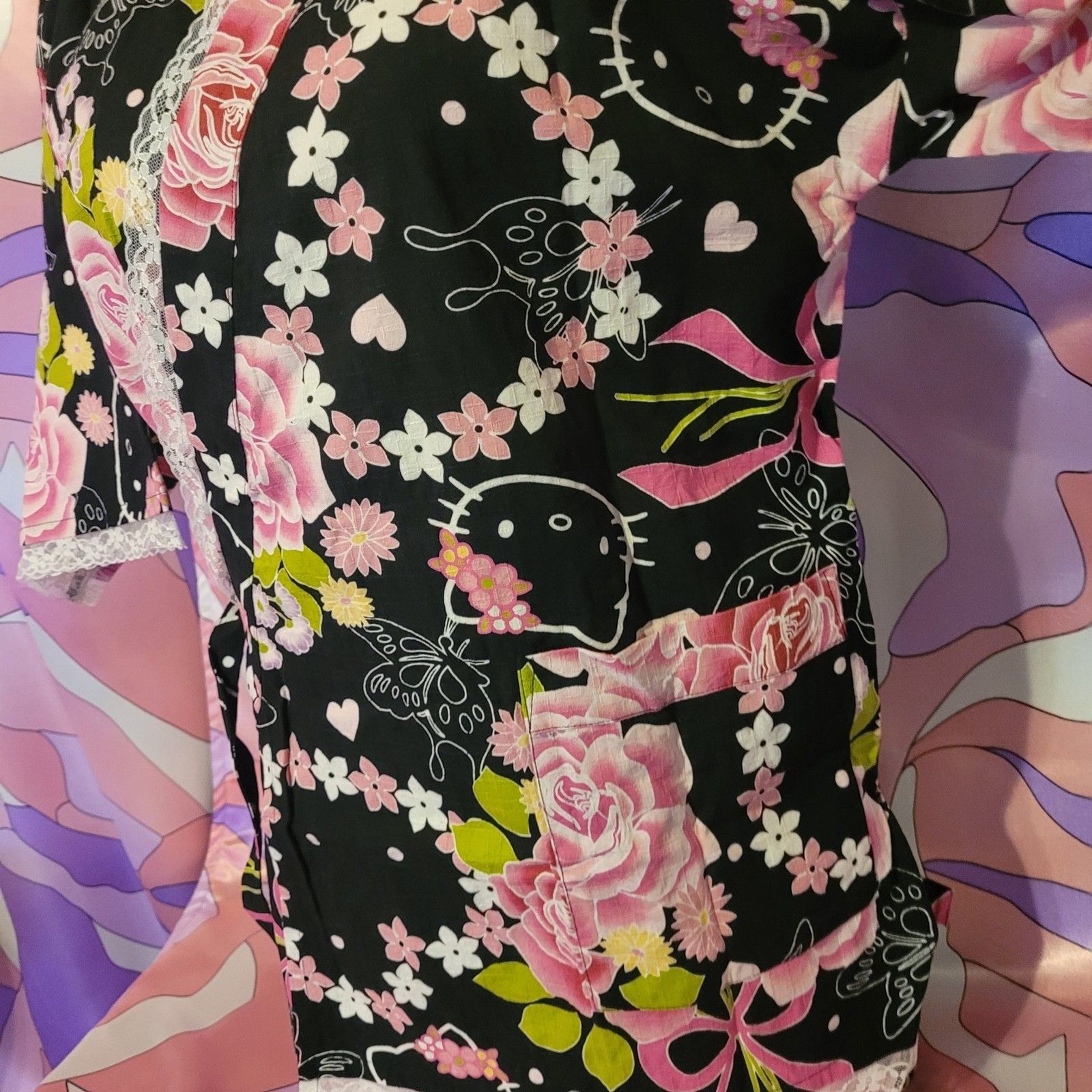 Hello Kitty Top Shorts Outfit Size Small Black Lace Rose Halloween Gyaru Cosplay