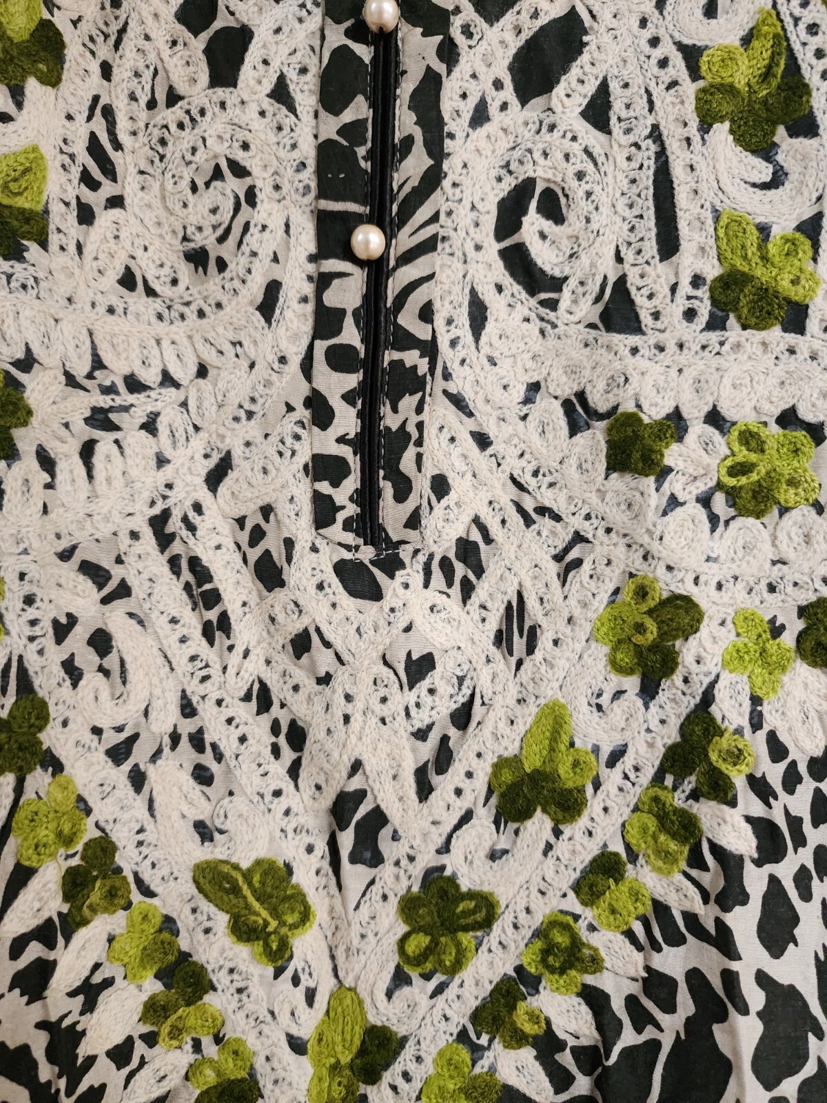 Agha Noor Purple Green Black Embroidered Long Sleeve Pearl Button Dress Size M