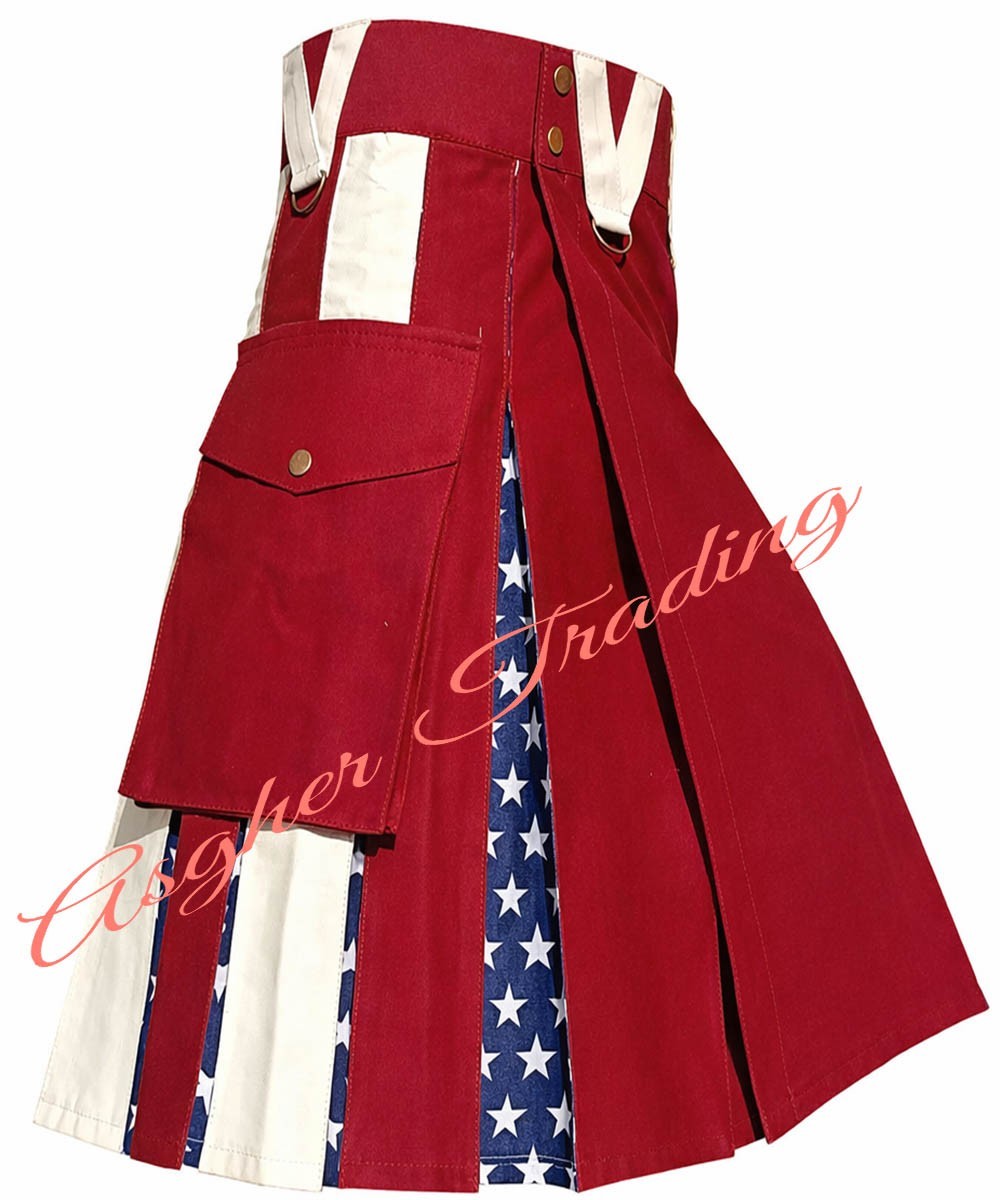 Scottish Handmade USA Flag Hybrid Utility kilt For Men & Custom Size