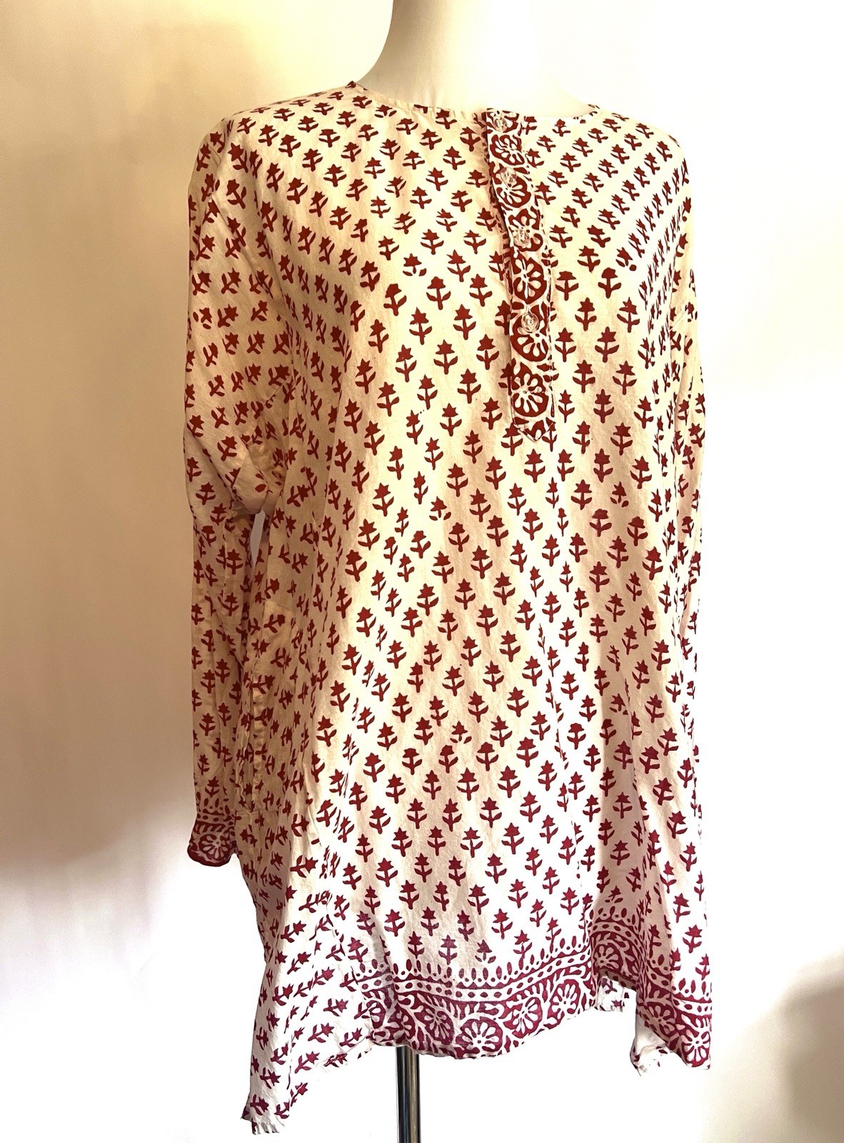 Katinka NYC Red And White Cotton Kurta Top With Pockets Size Large