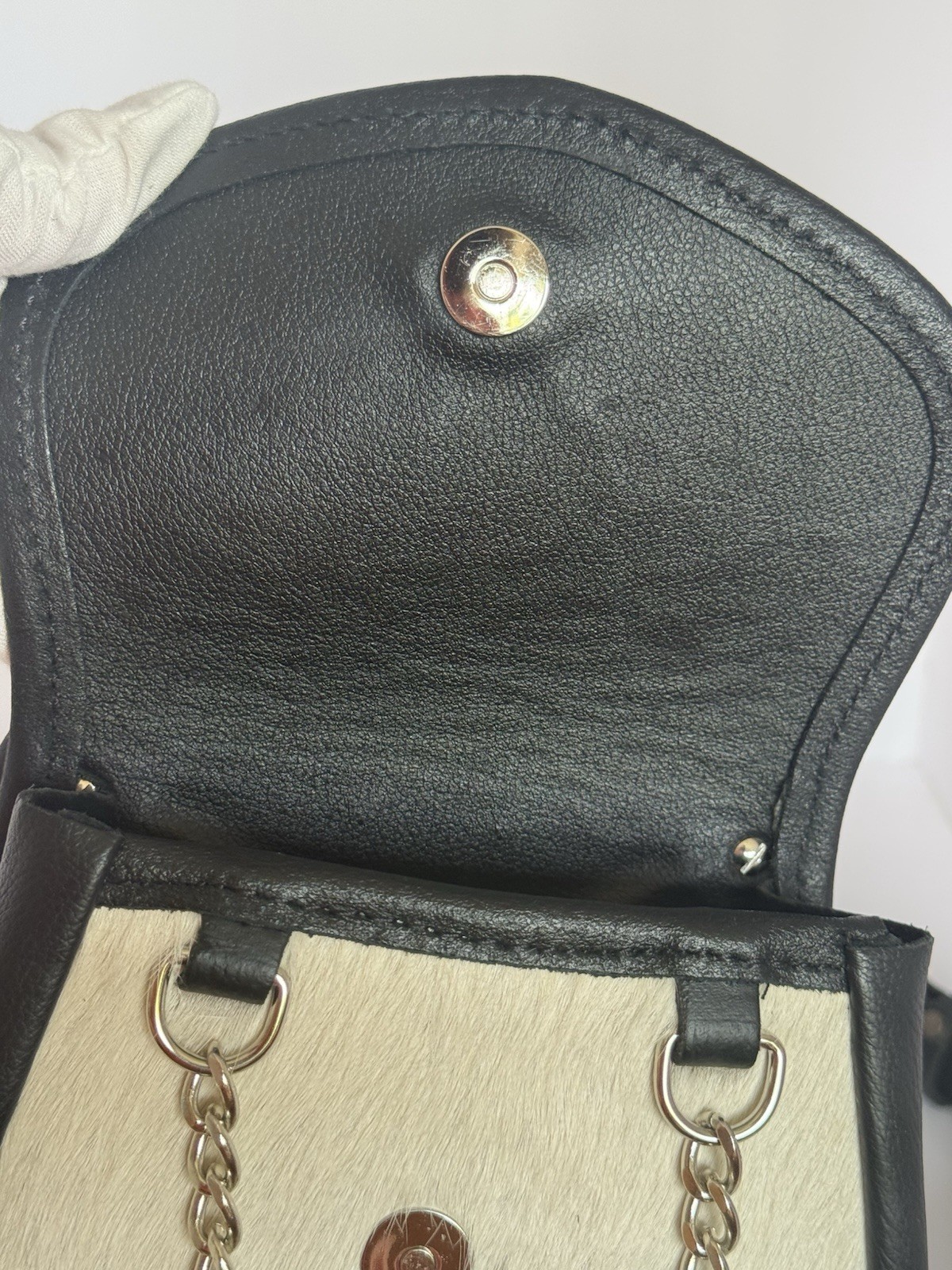 NIXEY Black & Cream Leather Sporran Chain & Tassels Crossbody Waist Shoulder