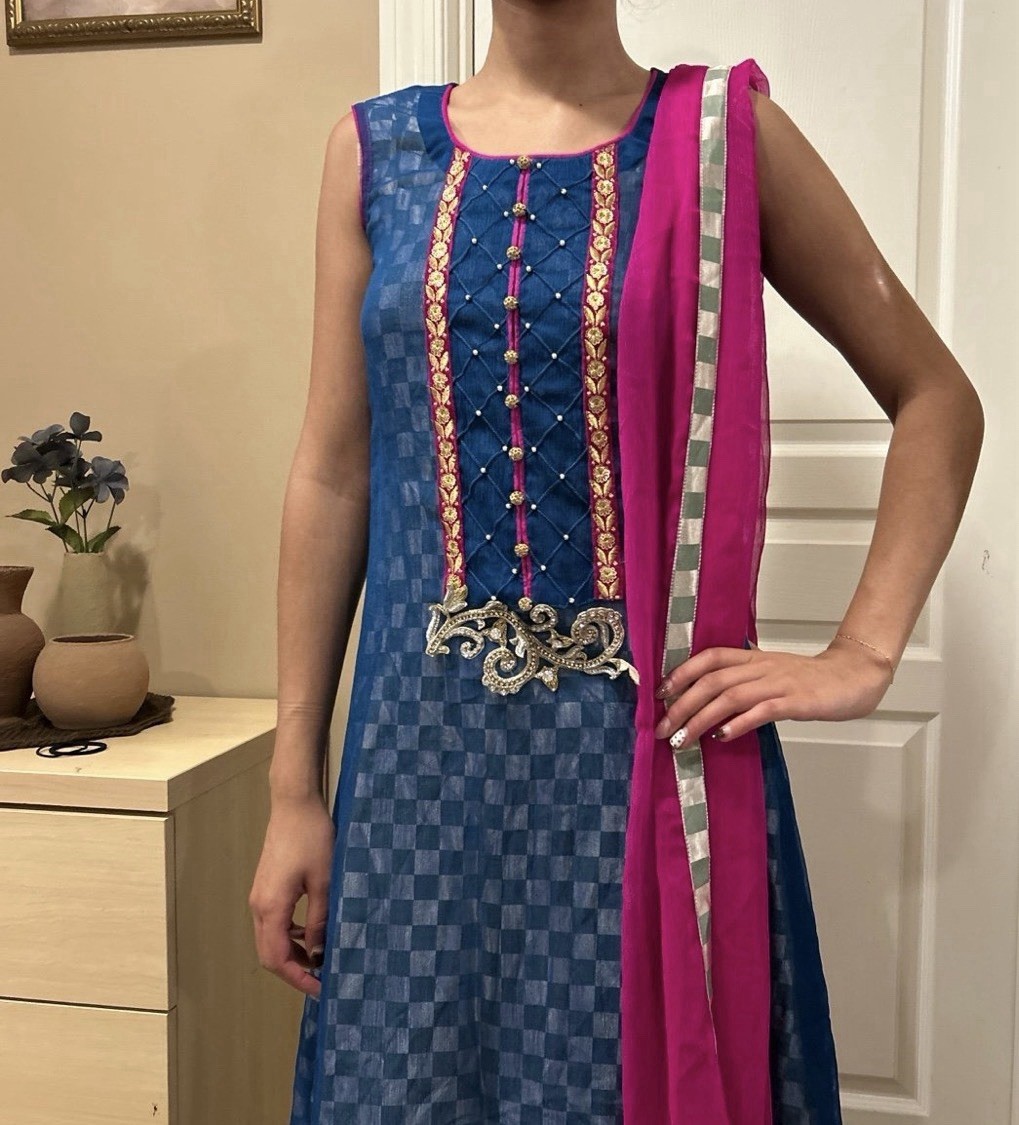 Hot Pink & Blue Pakistani Shalwar Kameez stitched new