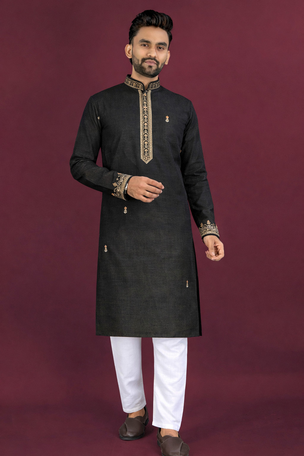 Mens Kurta Set Heavy Daman Multi Embroidery Gold Sequin Readymade Size 40 L