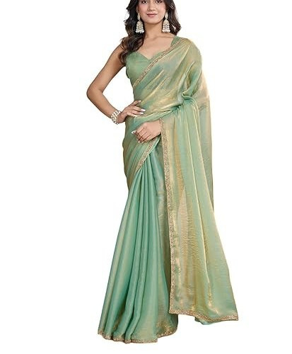 Women’s Two Tone Fendy Chiffon Saree Party Wear Designer Border Work Saree