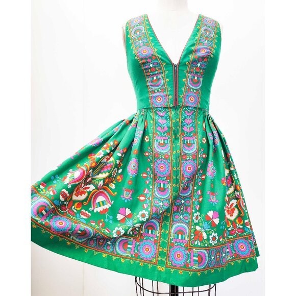 VTG 1960’s HANCKE German Austrian Dirndl Trachten Dress Green BRIGHT