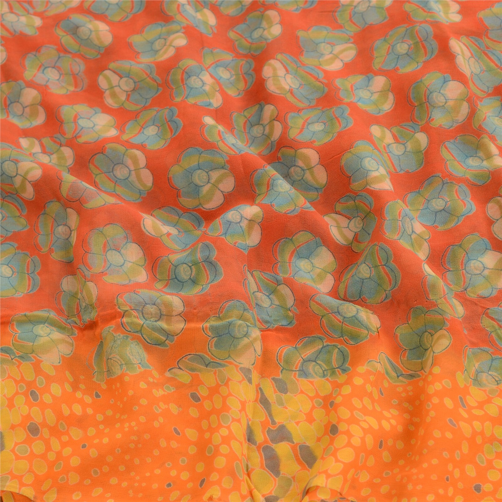 Sanskriti Vintage Saree From India Red Blend Georgette Printed Sari Craft Fabric