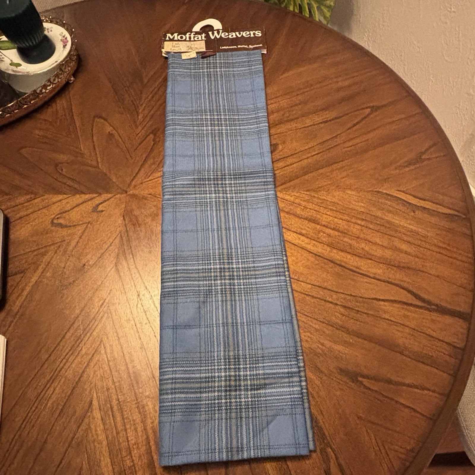 1 yd moffat weavers Scotland blue plaid 59” Vintage NWT tartan fabric clean