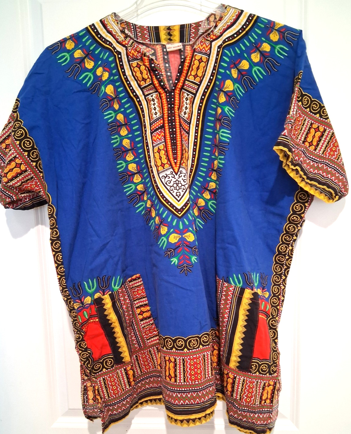 Vintage Big Mama Unisex XL DashikiI Tunic Boho Shirt Blue THAILAND Cotton