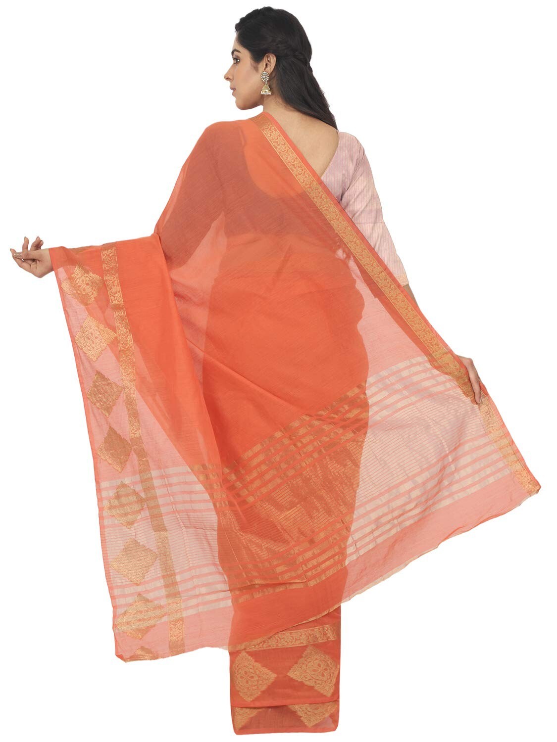 Women’s Woven Polycotton Tant Saree Having Zari Border With Blouse Piece