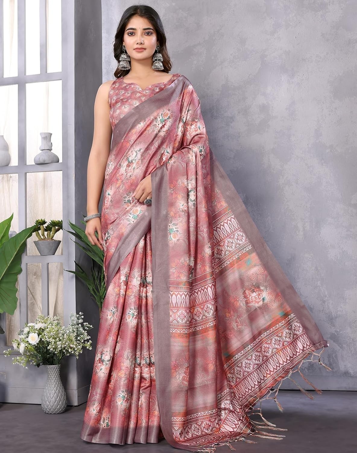 Women’s Plain Digital Print Art Silk Cotton Saree