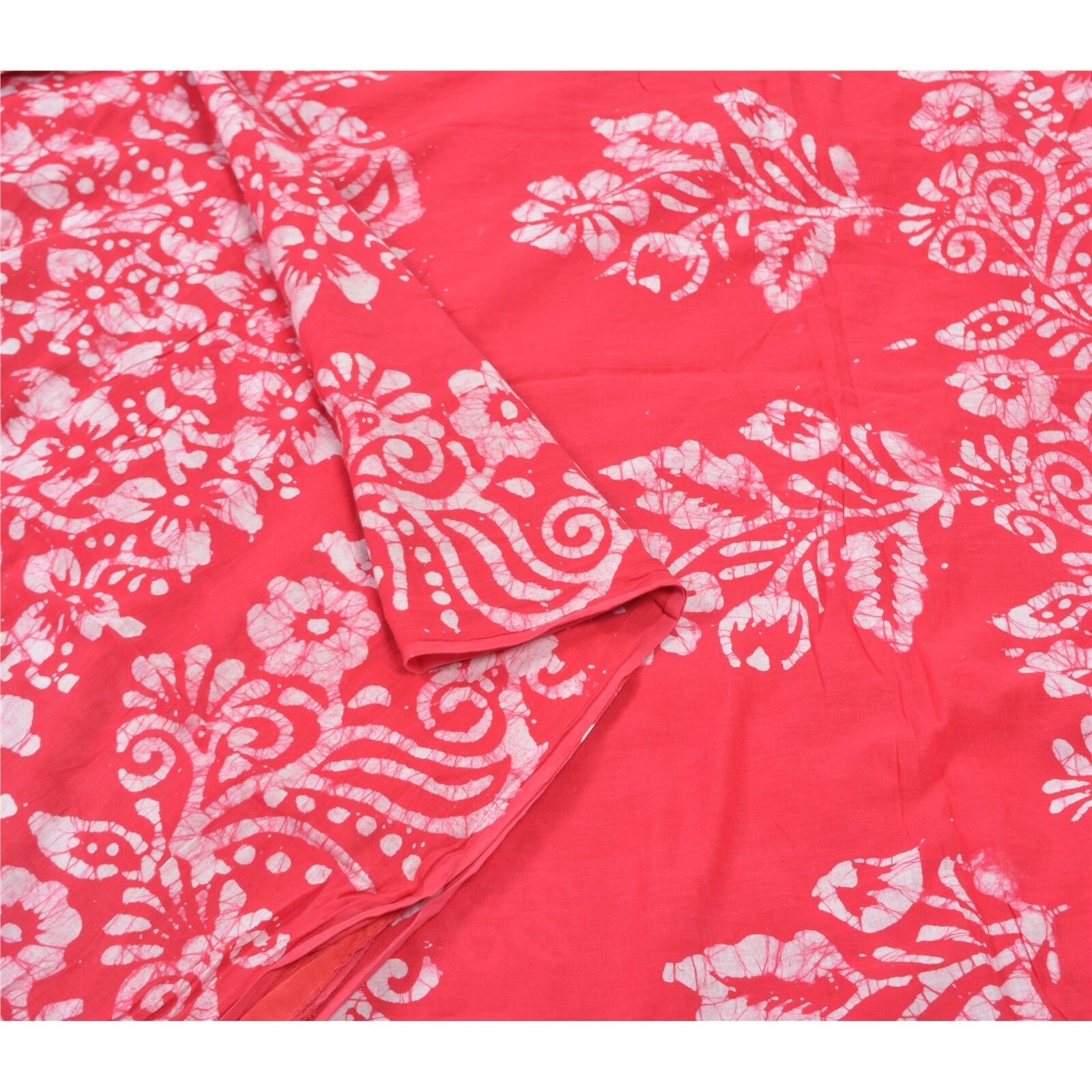 Sanskriti Vintage Pink Indian Sarees 100% Pure Cotton Batik Work Sari Fabric