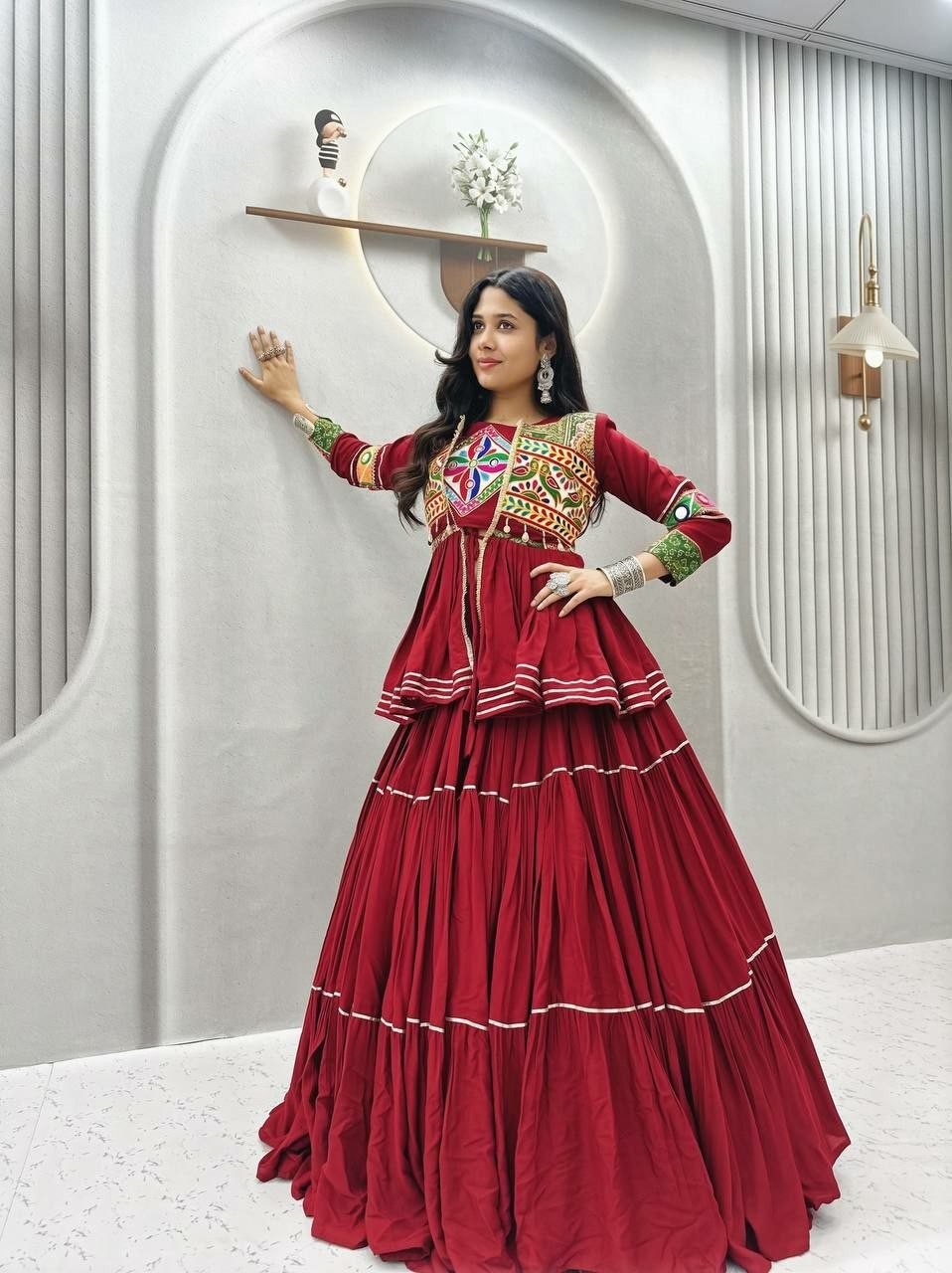 Women’s Pure Cotton Lehenga Choli Gamthi Mirror Work Navratri Garba