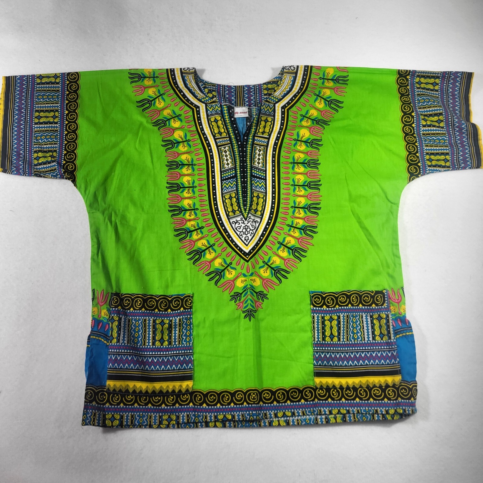 Big Mama Dashiki Hippie Green Colorful Traditional African Top Shirt Size Large