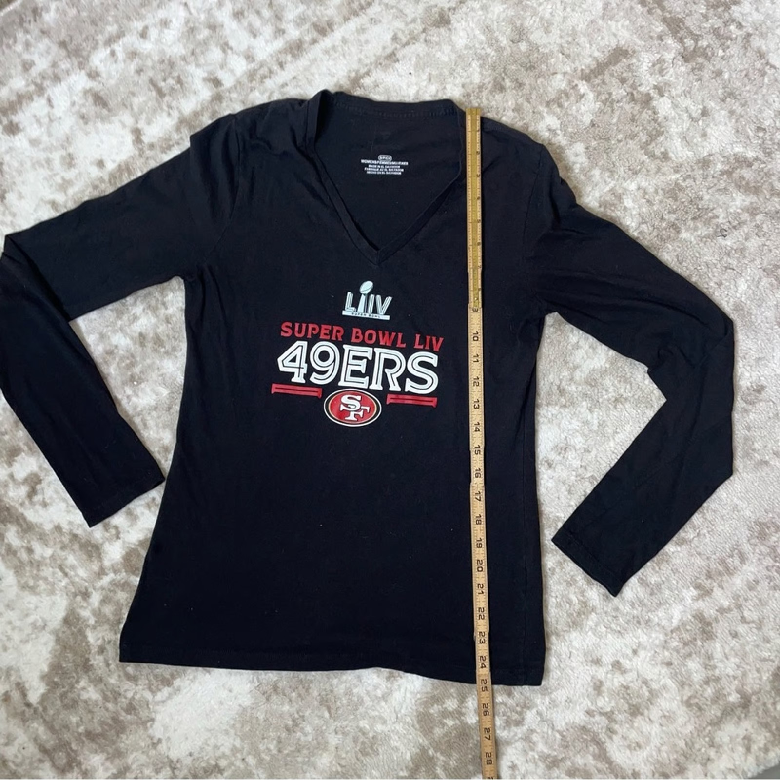 49’ers women’s long sleeve Tee T-shirt black/red NFL football Super Bowl SZ SM