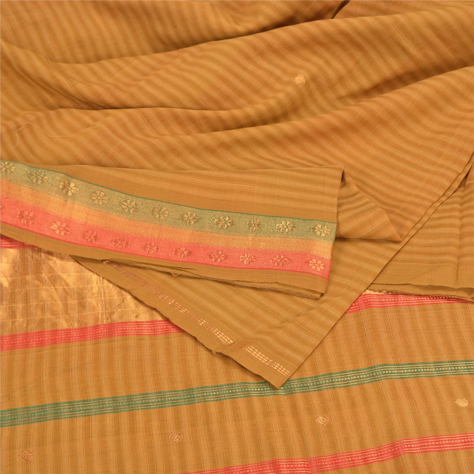 Sanskriti Vintage Mustard Indian Sarees Pure Cotton Woven Zari Sari Craft Fabric