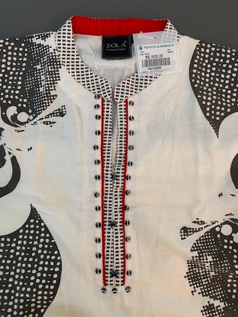 Zola Cotton Kurta Black White Red Printed India Sleeveless w/ Optional Sleeves M