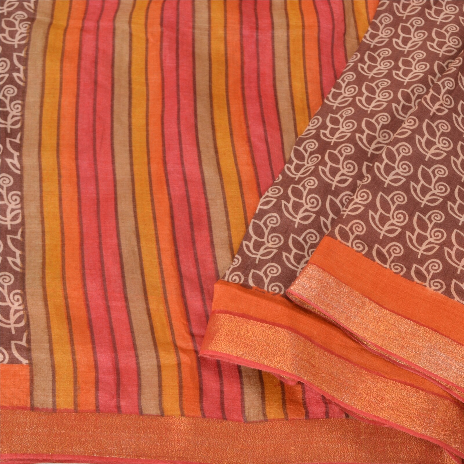 Sanskriti Vintage Brown Indian Sarees Printed Pure Tussar Silk Fabric Woven Sari