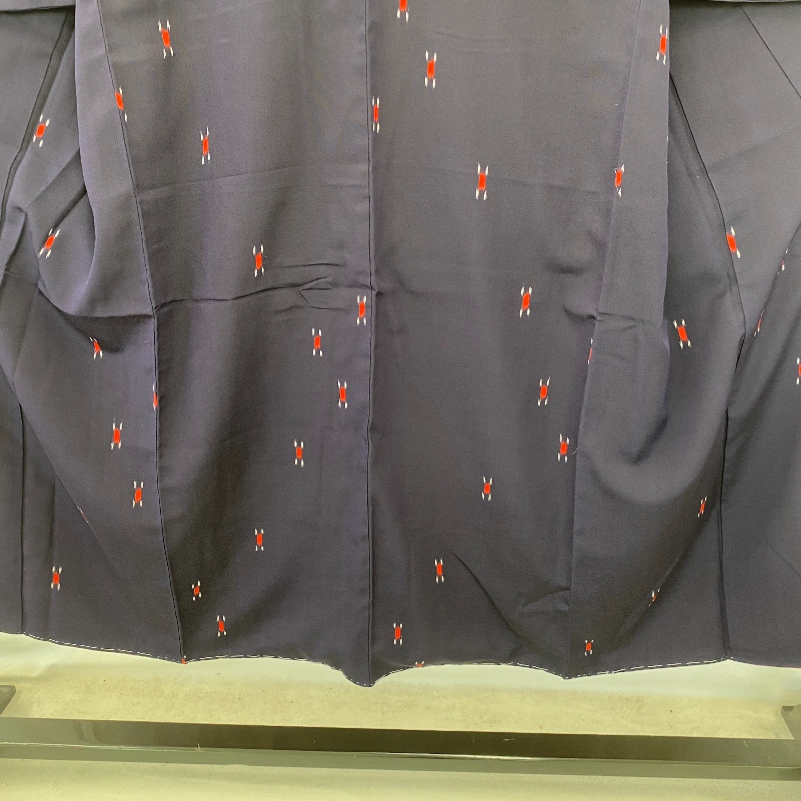 Japanese Vintage Kimono Polyester Navy Komon Traditional Authentic Length 55 in