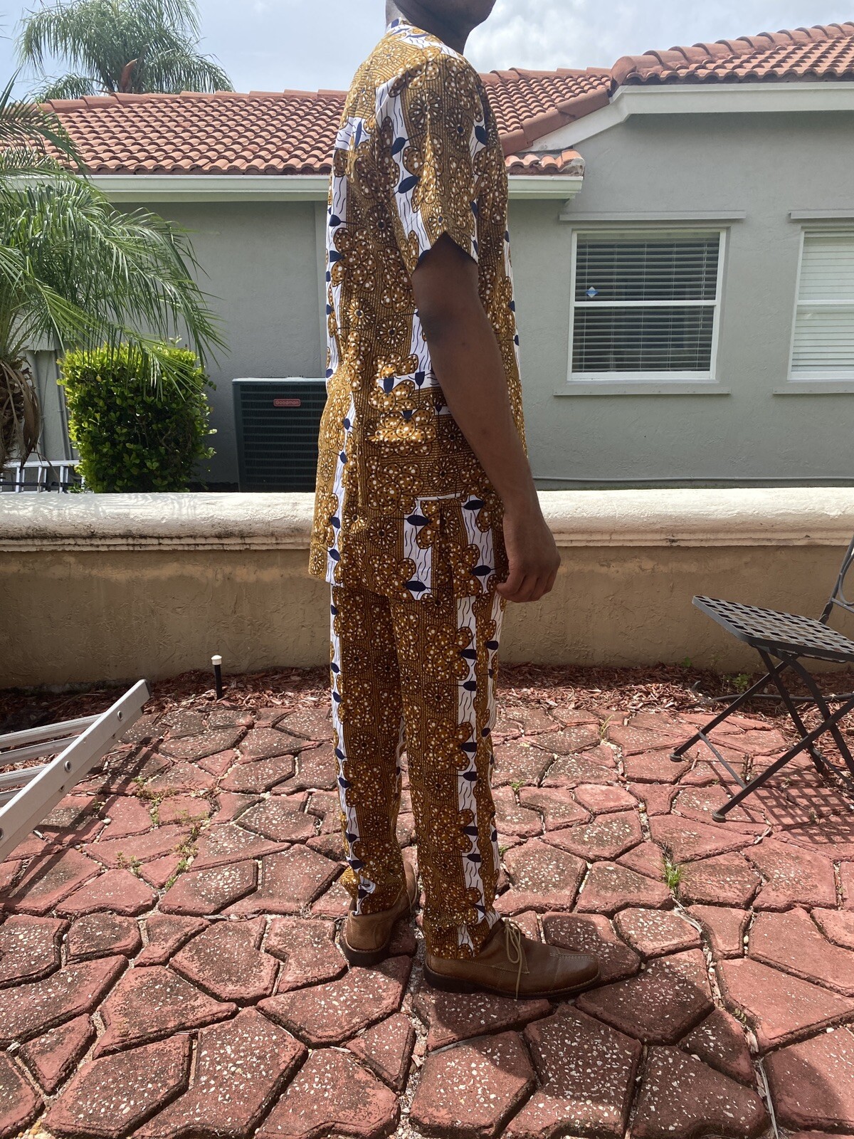 AFRICAN/NIGERIAN MEN’S ANKARA COTTON PRINT SENATOR STYLE TOP &PANT~SKINNY MEDIUM