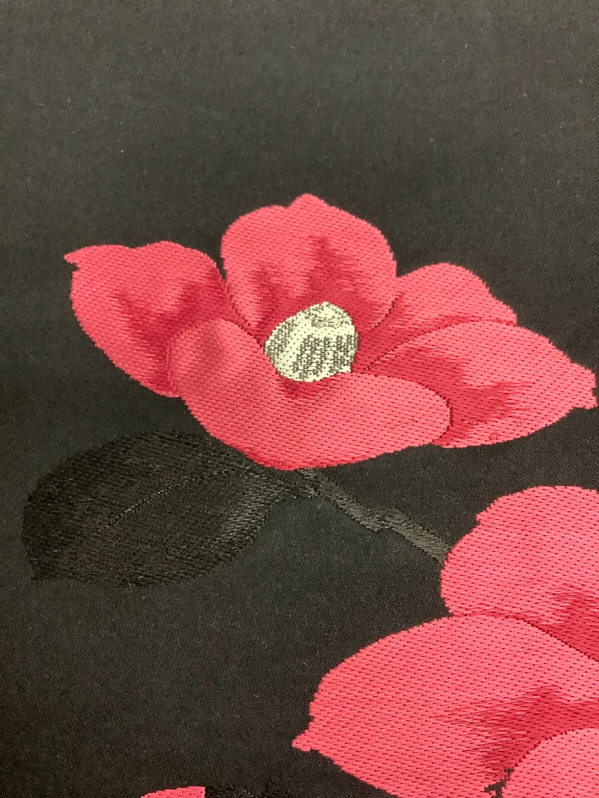 Japanese Vintage Kimono Nagoya Obi silk black embroidery flower 137.7×12.2in