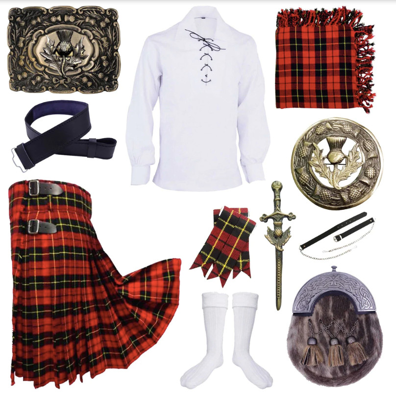 Men’s Thistle Badge Wallace 10 PCS Scottish Traditional Wedding Kilt Outfit