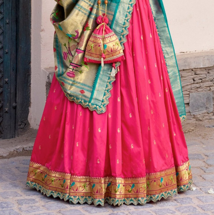 New Designer Pink Jacquard Silk Lehenga Choli With Dupatta For Women