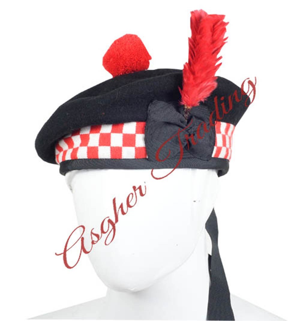 Scottish Military Traditional Kilt Cap – 100% Wool Balmoral Diced Bonnet Hats