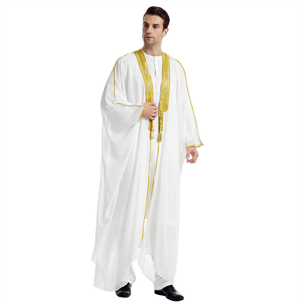 Men Muslim Jubba Thobe Abaya Dishdash Dubai Saudi Arab Thoub Kaftan Kimono Dress
