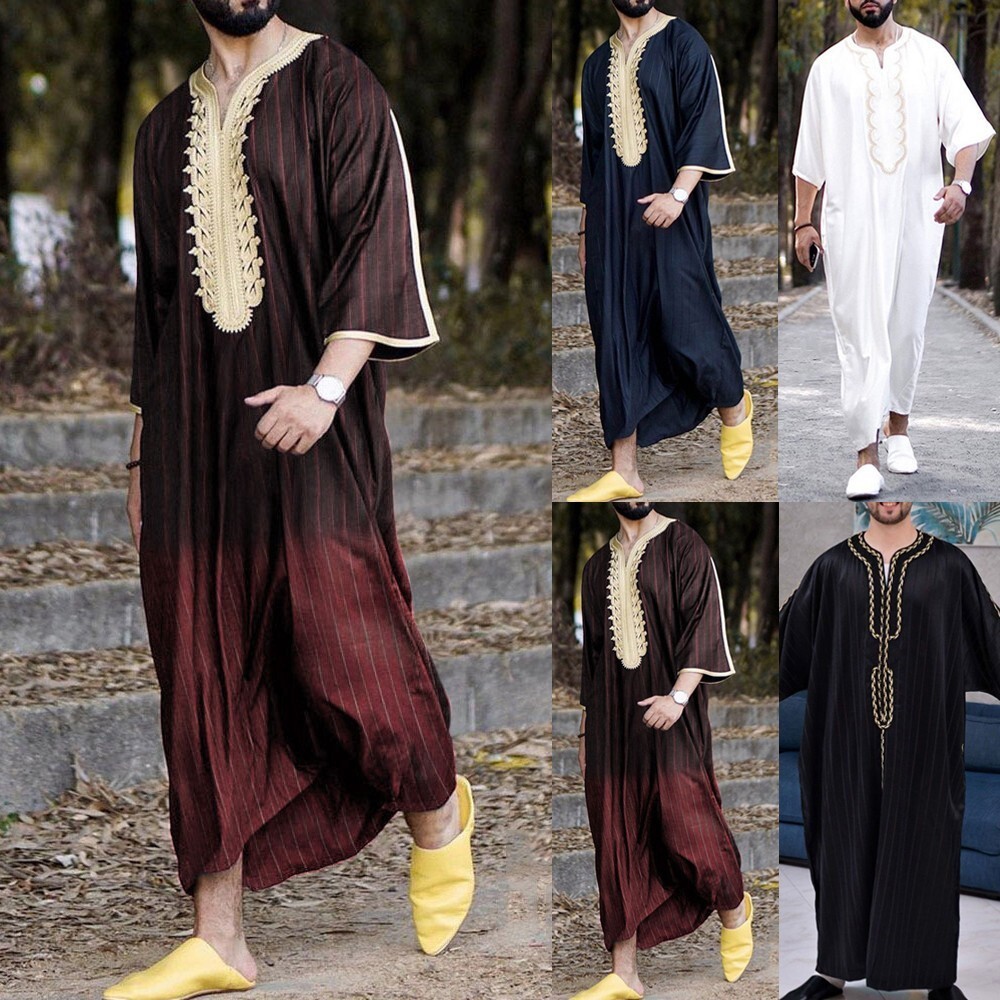 Mens Muslim Clothing Saudi Arab Jubba Kaftan,Dishdash,Thobe,Long-Sleeve