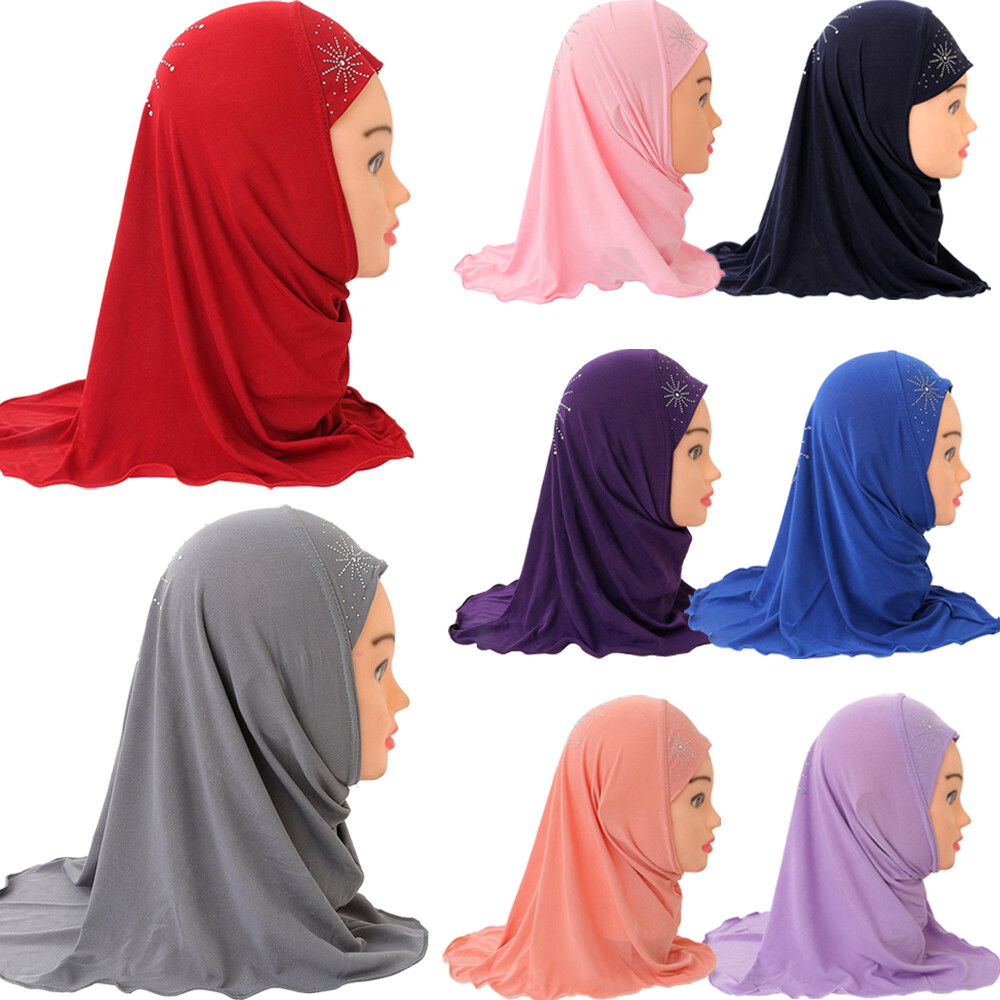 2-6Y Kids Girls Hijab Scarf Muslim Head Cover Wrap Shawls Islamic Headscarf Arab
