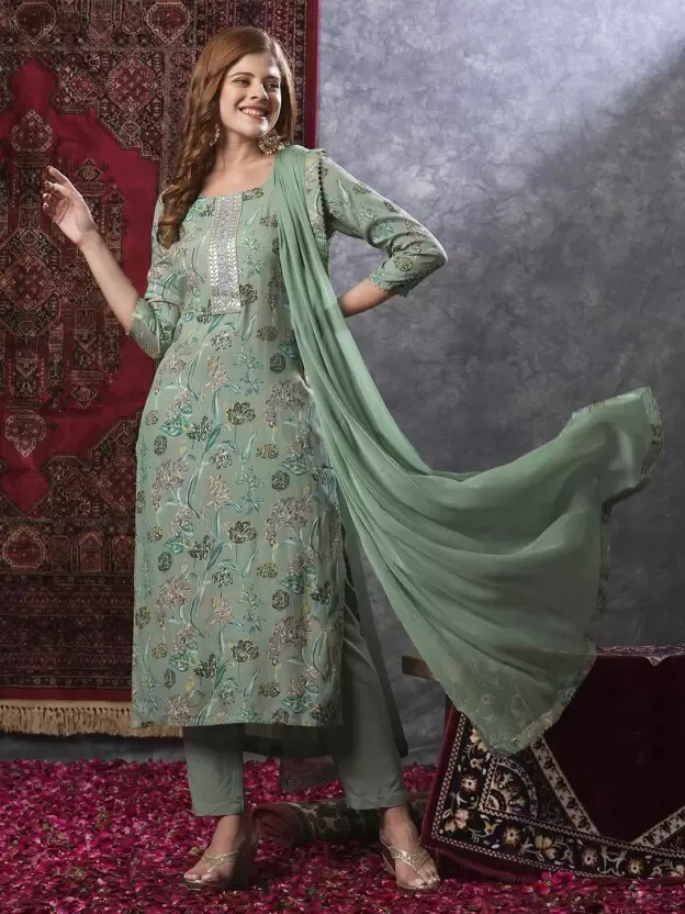 Women Designer Cotton Rayon Kurta Set Indian Bollywood Top Tunic Kurti Pant Set