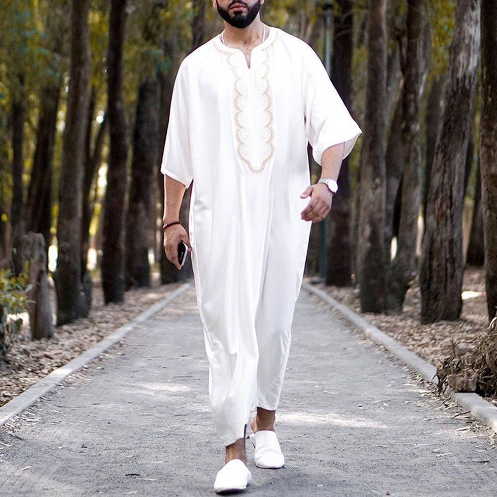 Mens Muslim Clothing Saudi Arab Jubba Kaftan,Dishdash,Thobe,Long-Sleeve