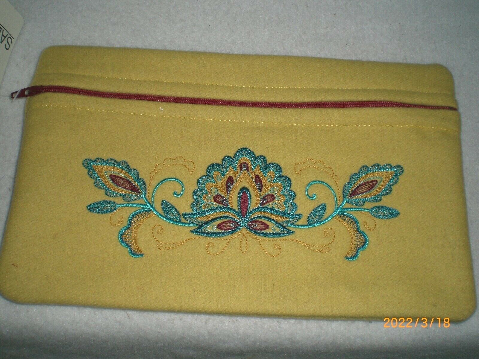 Dance Regalia Bag, Yellow Trade Wool, Fully Lined, Embroidered Flowers