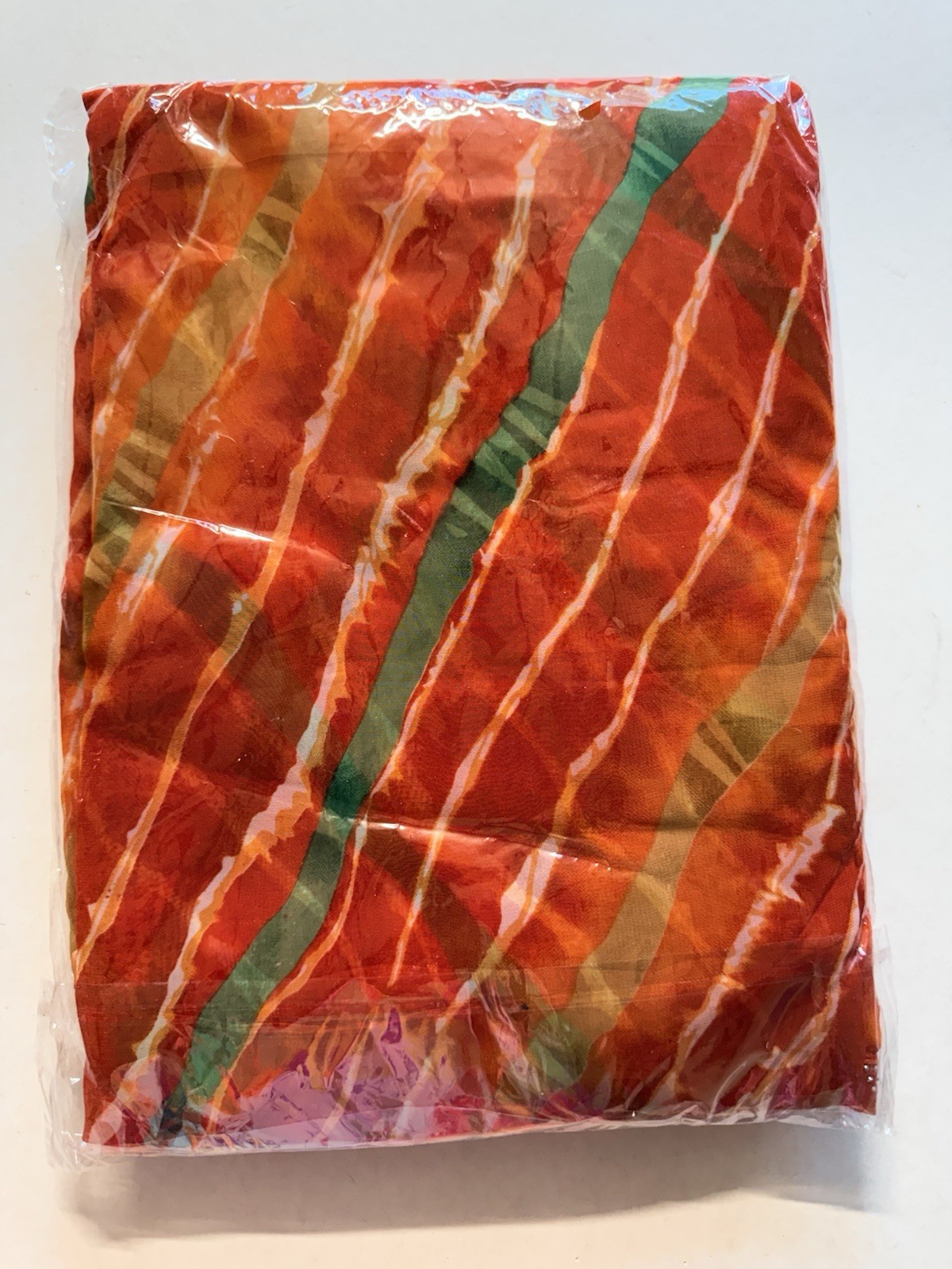 INDIA saree SARI ORANGE green LACE lehariya bandhej Unstitched Blouse USA SELLER