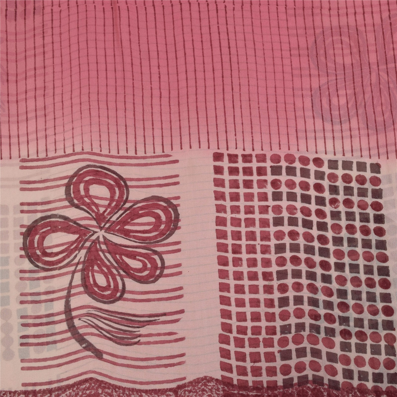 Sanskriti Vintage Sarees Pink Pure Georgette Silk Printed Sari 5+Yd Craft Fabric