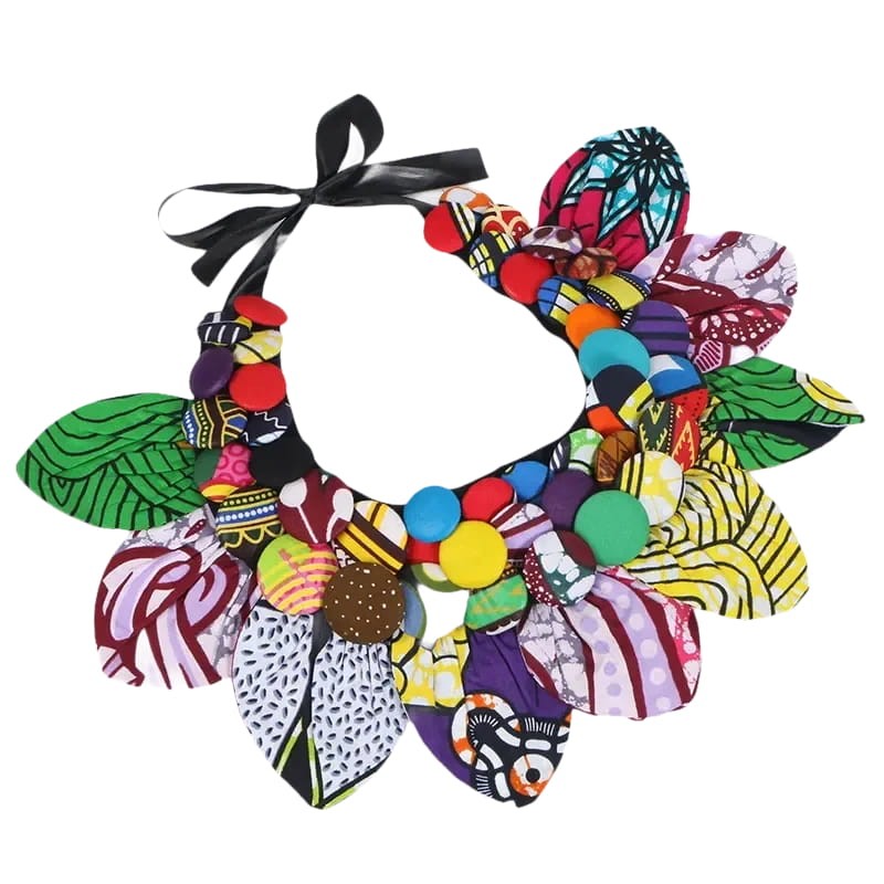 Handmade Ankara Button Bib Necklace & Earrings Set W250274