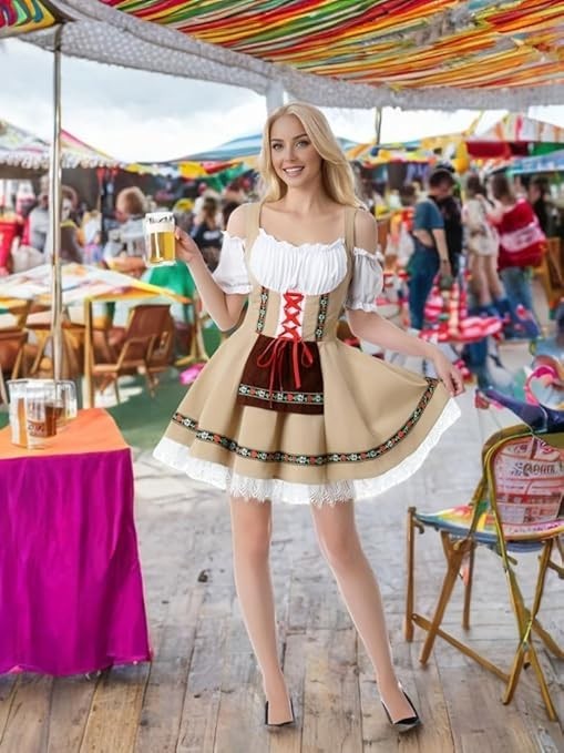 Women’s Oktoberfest Costume Velvet German Bavarian Dress Halloween Carnival LARG