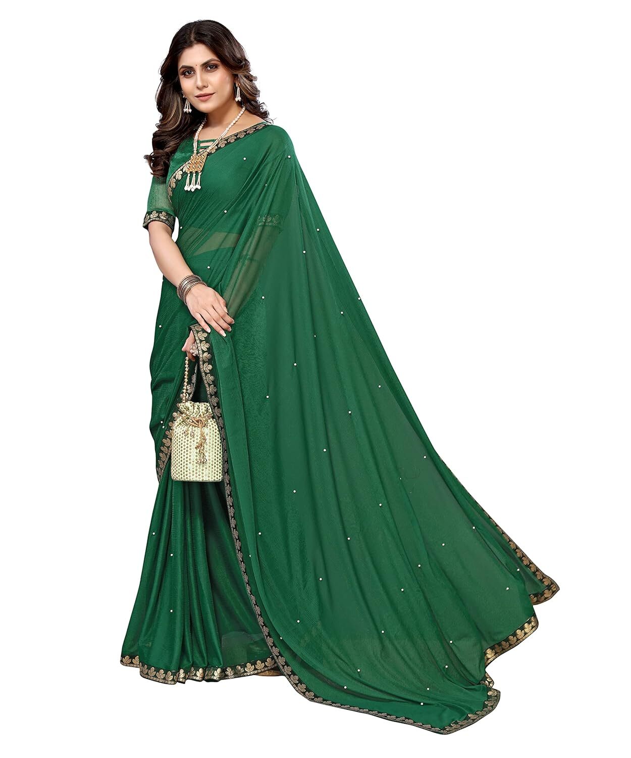 Womens Lycra Blend Saree with Blouse Material