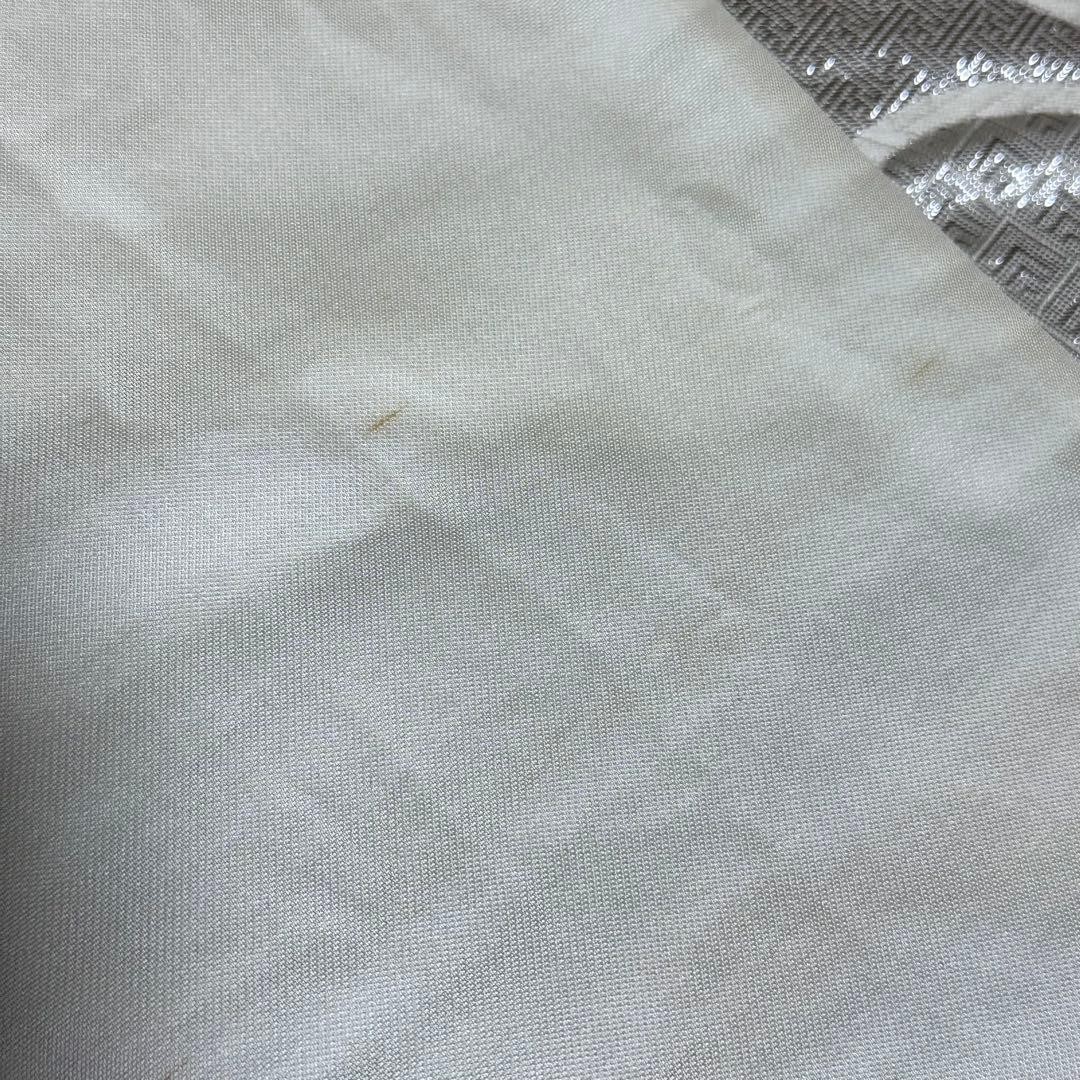 Japanese Fukuro Obi Silk Silver Floral Gold Ribbon Embroidery