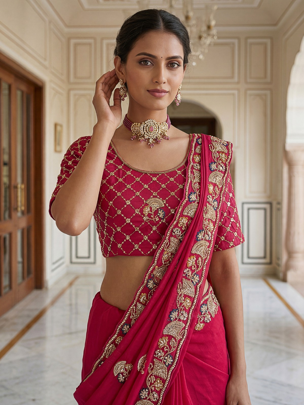 Premium Chiffon Silk Saree Heavy Embroidered Party Wear Saree