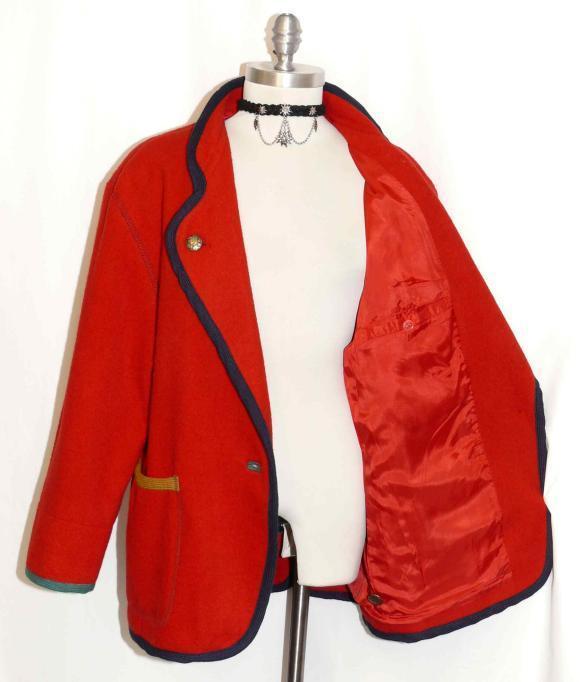 BOILED WOOL Sweater Jacket Women German Winter HEAVY WARM Cardigan RED B46″ 16 L