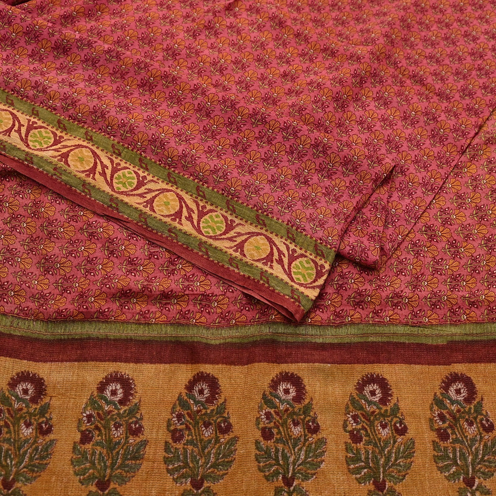Vintage Peach Pure Khadi Silk Saree 5Yd Handloom Indian Sari Soft Fabric
