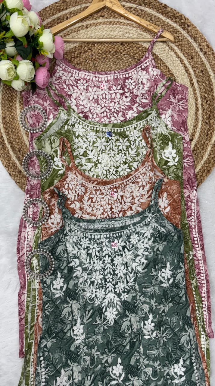 Chikankari Handwork Embroided Short Premium Kurtis With Print work (Tariff free)