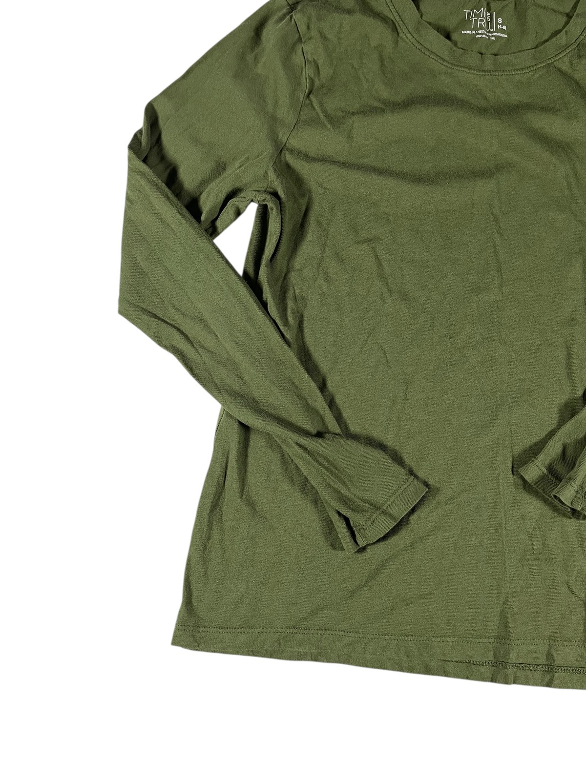 Time and Tru Women’s Green Long Sleeve Crew Neck T-Shirt Size S 100% Cotton