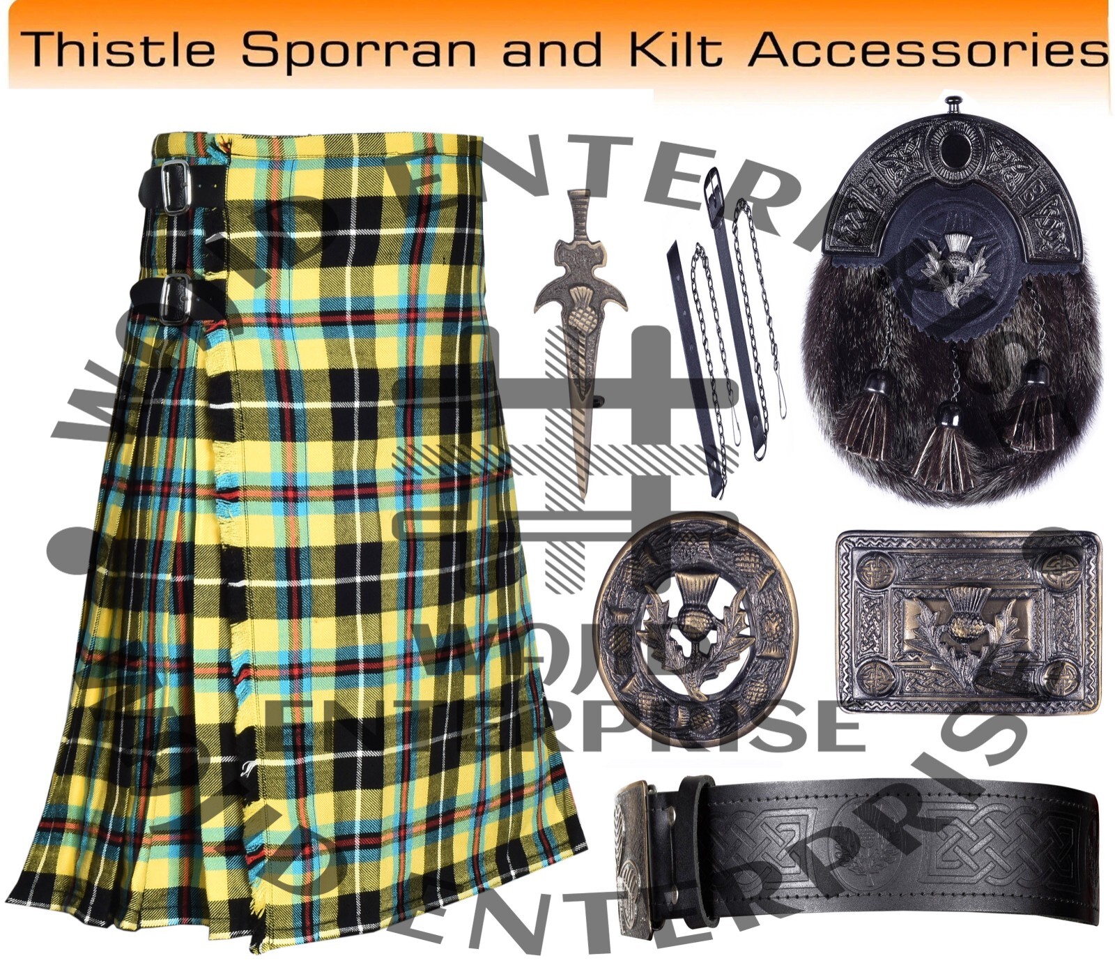 Cornish National Tartan 8 YARD Kilt & Accessories Scottish Men Custom Size Kilts